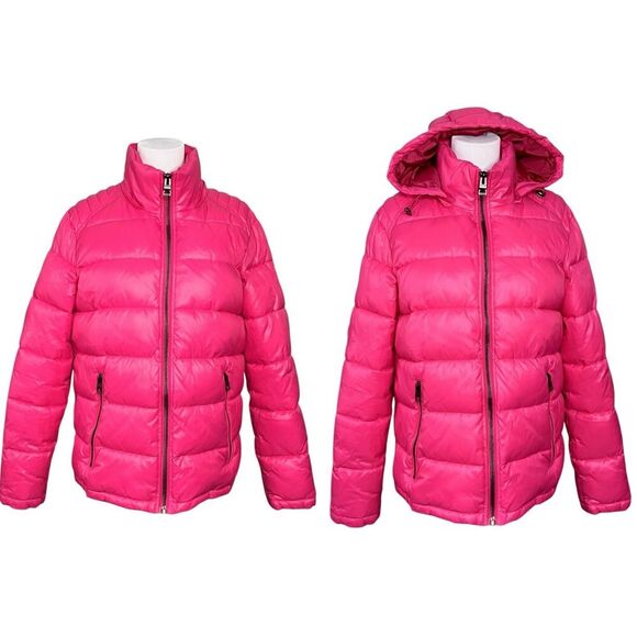 Guess 119RN716 Mens Midweight Hooded Puffer Coat Pink SMALL Winter Zipper Pocket - Picture 1 of 12